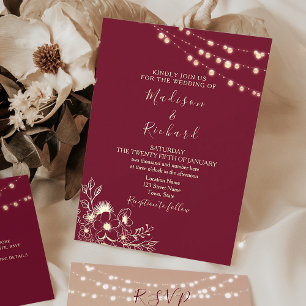 Rose Gold und Burgund Einladung zur Hochzeit