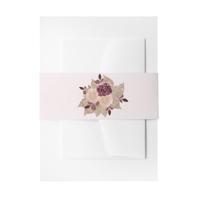 Rose Gold und Burgund Elegante Glitterie Blumen Einladungsbanderole (Vorderseite Beispiel)