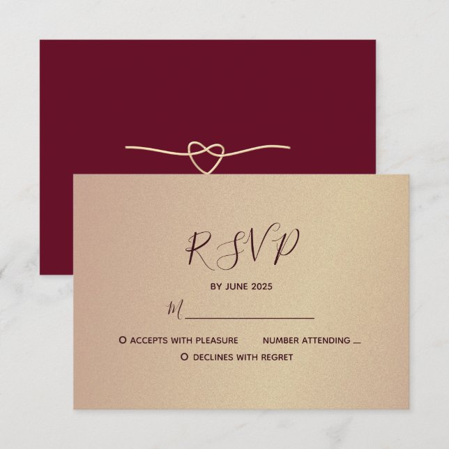 Rose Gold und Burgund Hochzeit RSVP Karte (Vorne/Hinten)