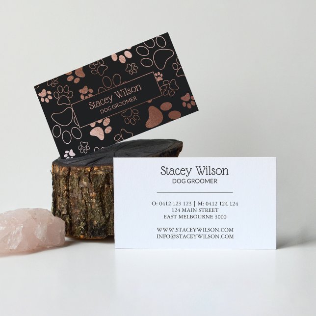 Rose Gold und dunkle Holzkohle Groomer Paw Print Visitenkarte (Von Creator hochgeladen)