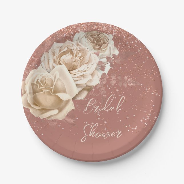 Rose Gold und Elfenbeinküste Rose Elegantes Brautp Pappteller (Vorderseite)