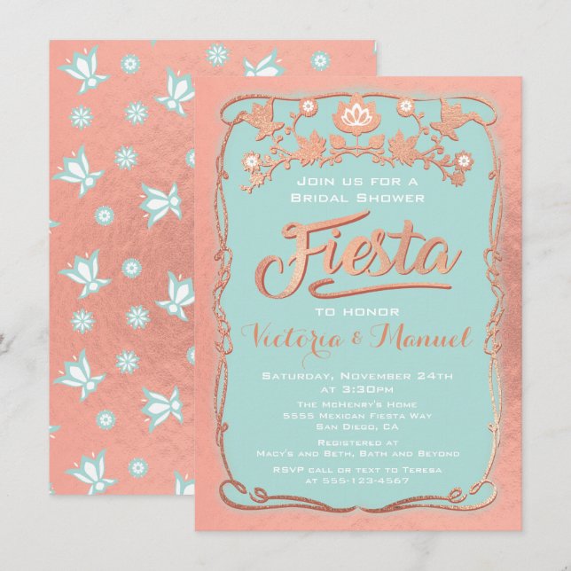 Rose Gold und Glitzer Mexikanisches Fiesta Brautpa Einladung (Vorne/Hinten)