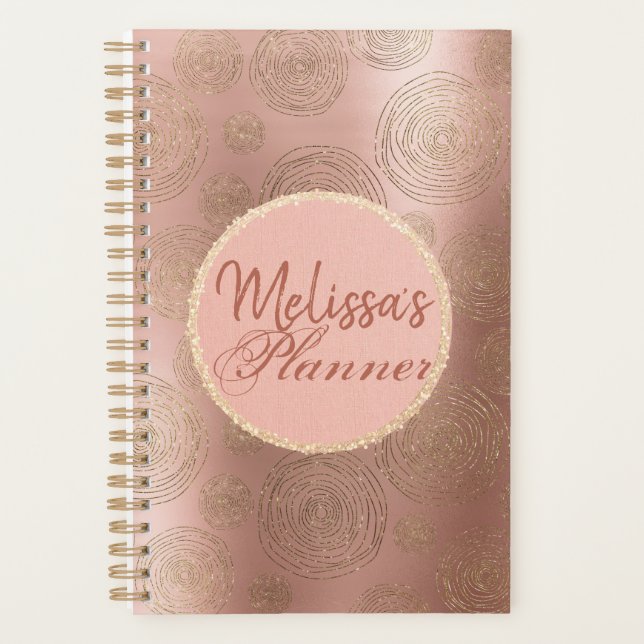 Rose Gold und Glitzer Personalisierter Planer (Vorderseite)