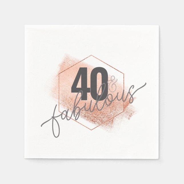 Rose Gold und Grau 40 & Fabulous Moderner Chic Serviette (Vorderseite)