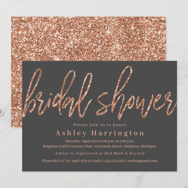 Rose Gold und Grau Brautparty Einladung Vorlage (Vorne/Hinten)