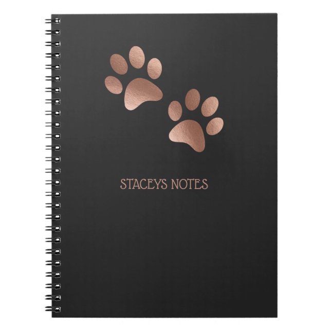 Rose Gold und Kohle Paw Druckmuster Notizblock (Vorderseite)