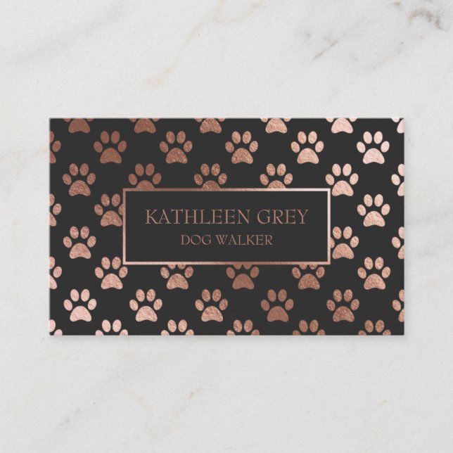 Rose Gold und Kohle Paw Druckmuster Visitenkarte (Vorderseite)
