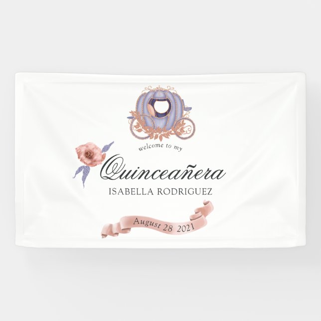 Rose Gold und Lilac Glitzer Princess Quinceañera Banner (Horizontal)