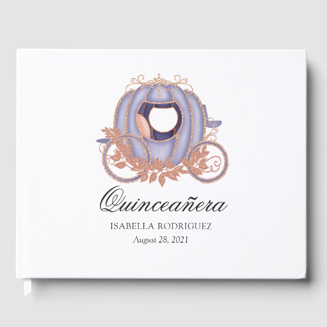 Rose Gold und Lilac Glitzer Princess Quinceañera Gästebuch (Vorderseite)