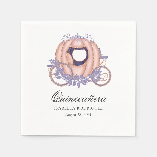 Rose Gold und Lilac Glitzer Princess Quinceañera Serviette (Vorderseite)