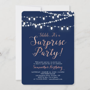 Rose Gold und Marine   Modern Surprise Birthday Pa Einladung
