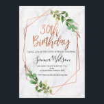 Rose Gold und Marmor 30. Geburtstag Einladung<br><div class="desc">Foliage, Imitate Rose Gold Linie Kunst und Marmor 30. Geburtstag Einladung. Dieses Design ist mit einer Pinselkalligrafie ausgestattet, die in Imitaten Rose Goldfolie geht, die nicht verändert werden kann, und einem grünen Blattwerk. Der Hintergrund ist ein weißes Marmorbild. Diese Marbel und Imitate Rose Gold Linie Art 30. Geburtstagseinladung ist einfach...</div>