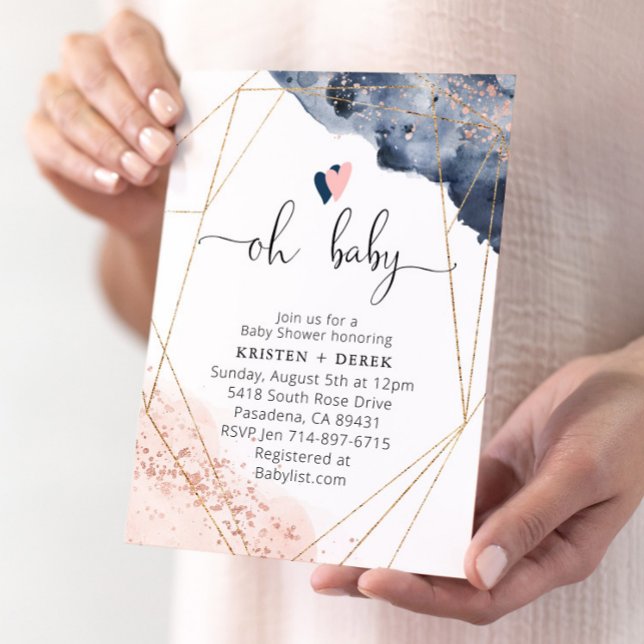 Rose Gold und Navy Blue Watercolor Babydusche Einladung (Von Creator hochgeladen)