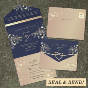 Rose Gold und Navy Blue Wedding All In One Einladung