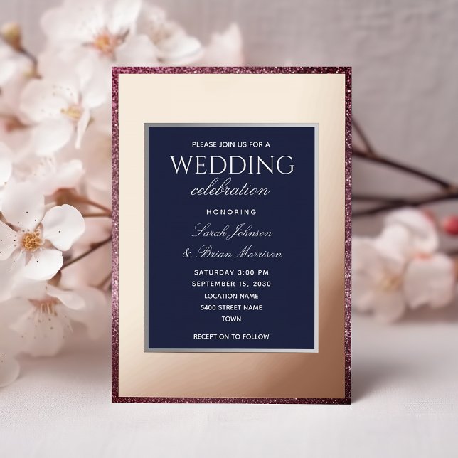 Rose Gold und Navy Blue Wedding Folieneinladung (Von Creator hochgeladen)