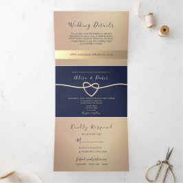 Rose Gold und Navy Hochzeit Dreifaltigkeit Einladu Dreifach Gefaltete Einladung