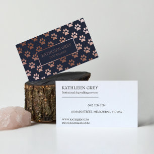Rose Gold- und Navy-Paw-Druckmuster   Pet Groomer Visitenkarte