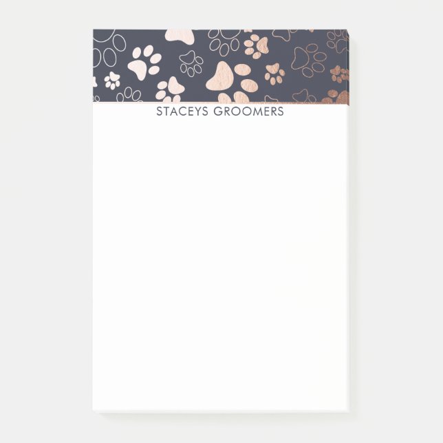 Rose Gold- und Navy-Paw-Druckmuster Post-it Klebezettel (Vorderseite)