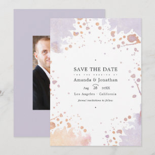 Rose Gold und Pastel Lila Paint Spritzer Hochzeit Save The Date