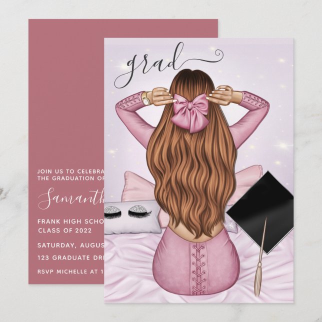 Rose Gold und Pink Ginger Girl Abschluss Einladung (Vorne/Hinten)