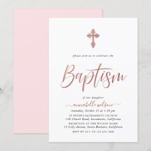 Rose Gold und Pink Girl Taufe Einladung
