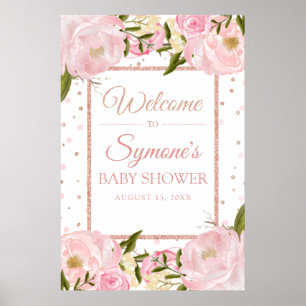 Rose Gold und Pink Peony Baby Dusche Begrüßungszei Poster