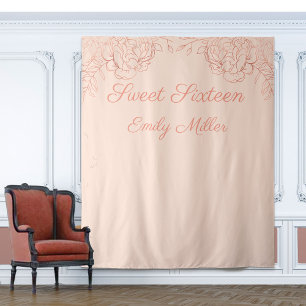 Rose Gold und Pink Sweet 16 Fotoboxen Hintergrund Wandteppich