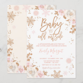 Rose Gold und Pink Winter Babydusche Schneeflocke Einladung