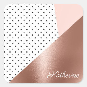 Rose Gold und Punkte Quadratischer Aufkleber