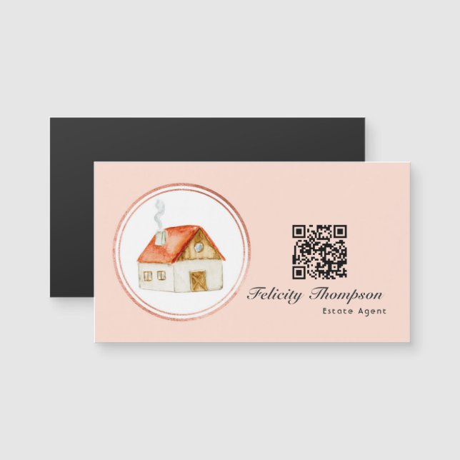 Rose Gold und Rosa Anwesen Agent QR Code Magnetkarte (Vorne/Hinten)