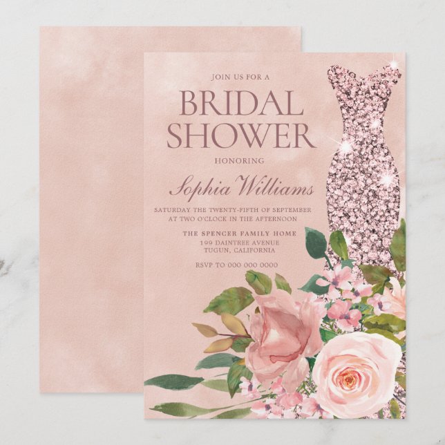 Rose Gold und Rosa Brautparty Einladung (Vorne/Hinten)