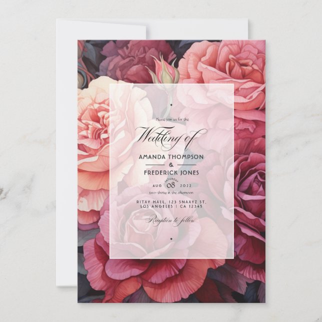 Rose Gold und Rose Braun Blumenhochzeit Einladung (Vorderseite)