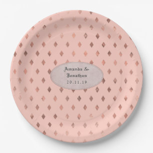 Rose Gold und Rosé Folie Diamant Muster Hochzeit Pappteller