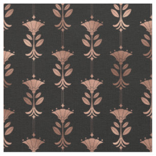 Rose Gold und Schwarz Art Déco Abstrakte Flora Stoff