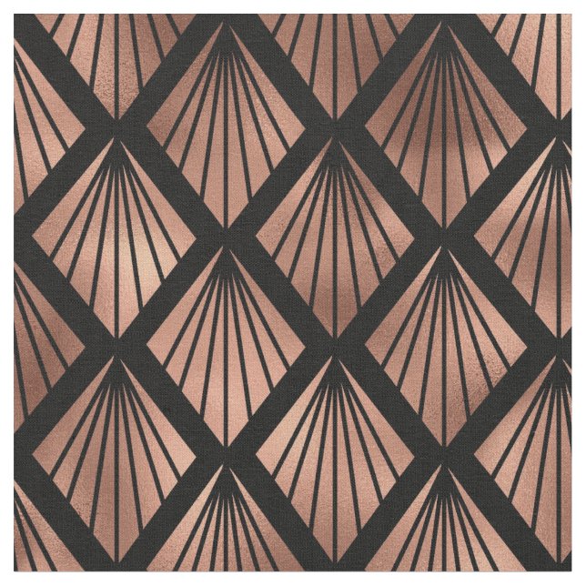 Rose Gold und Schwarz Art Deco Diamant Muster Stoff (Nahaufnahme)