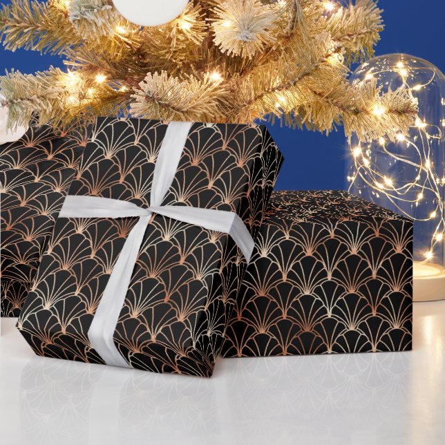 Rose Gold und Schwarz Art Deco Muster Geschenkpapier (Feiertage)