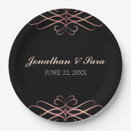 Rose Gold und Schwarz, elegante Personalisierte Ho Pappteller