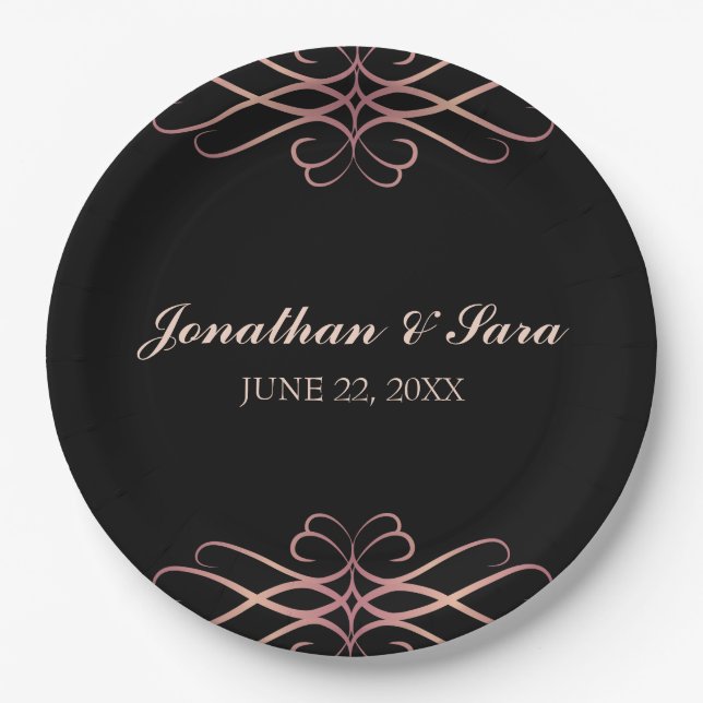 Rose Gold und Schwarz, elegante Personalisierte Ho Pappteller (Vorderseite)