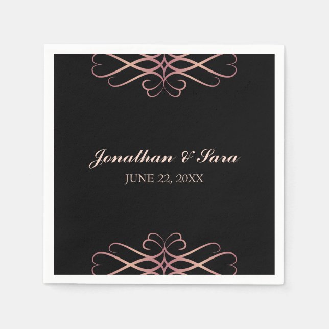 Rose Gold und Schwarz, elegante Personalisierte Ho Serviette (Vorderseite)