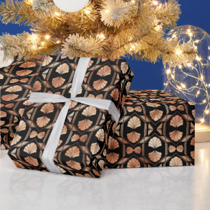 Rose Gold und Schwarz Flora Art Deco Muster Geschenkpapier