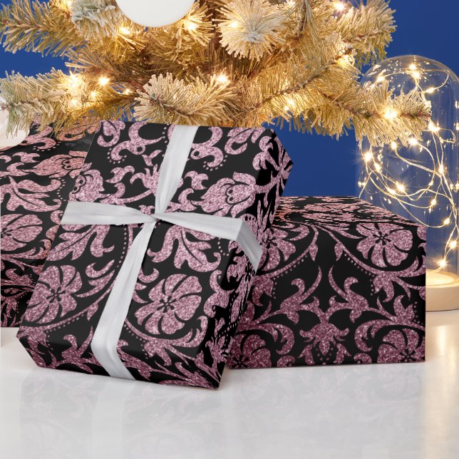 Rose Gold und Schwarz-Floral Patten Geschenkpapier (Feiertage)