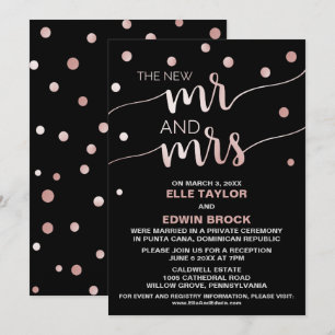 Rose Gold und Schwarz   Glam Elopement Empfang Einladung