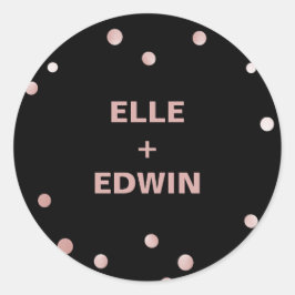 Rose Gold und Schwarz | Glam Wedding Umschlag Aufk Runder Aufkleber