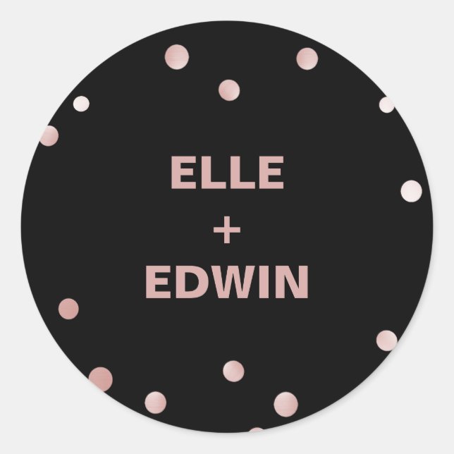 Rose Gold und Schwarz | Glam Wedding Umschlag Aufk Runder Aufkleber (Vorderseite)