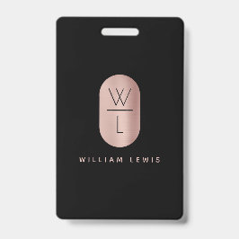Rose Gold und Schwarz Monogramm Modernes Minimalis Ausweis