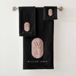 Rose Gold und Schwarz Monogramm Modernes Minimalis Badhandtuch Set