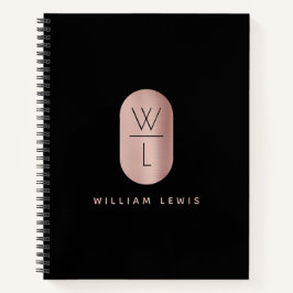 Rose Gold und Schwarz Monogramm Modernes Minimalis Notizbuch