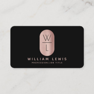 Rose Gold und Schwarz Monogramm Modernes Minimalis Visitenkarte
