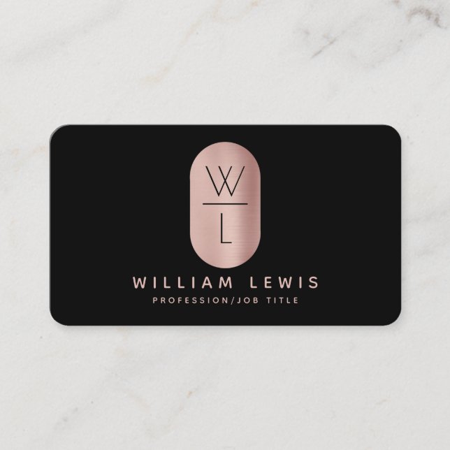 Rose Gold und Schwarz Monogramm Modernes Minimalis Visitenkarte (Vorderseite)