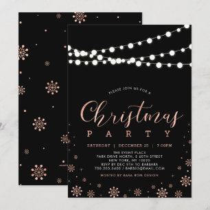 Rose Gold und Schwarz   String Lights Christmas Pa Einladung